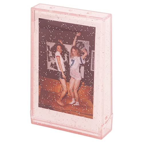 Foto Aufbewahrungsbox für Polaroid, 3 Zoll Bildhalter Hülle, Sofortbildkamera Foto PC, Tragbare Foto Halter Hülle mit Handseil für Bildkarten (Rosa transparenter Glitzer) von ASHATA