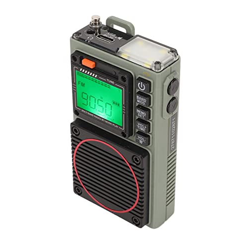 Full-Band-Radio, Tragbarer Flugzeugband-Radioempfänger, Bass-Stereo-SOS-Alarm, Tragbare Bluetooth-Kartenwiedergabe, Retro-FM-VHF-AM-SW-WB-Radio mit Taschenlampe von ASHATA