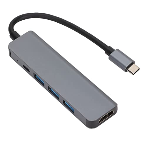 ASHATA Hub-Adapter, 5-in-1-zu-Hub-Adapter mit 4K-zu-, 3 USB-3.0-Anschlüssen mit 5 Gbit/s, 87-W-PD-Ladeanschluss, für Reisen zu Hause Im Büro von ASHATA