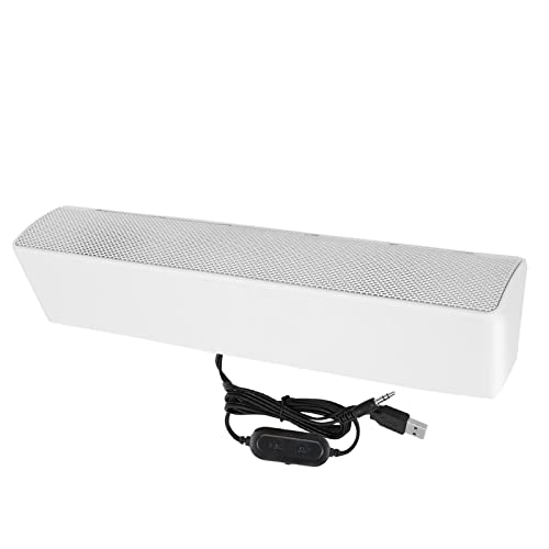 Kabelgebundener Lautsprecher, USB-Kabelgebundener Stereo-Soundbar-Musik-Player, Bass-Surround-Soundbox, mit 3,5-mm-Audiostecker, Leicht und Tragbar, für PC-Handys (Weiß) von ASHATA