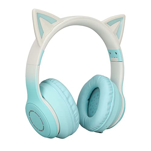 Kabellose Katzenohr Kopfhörer, BT Gaming Headset mit LED Licht, Faltbares Musik Headset und Abnehmbares Mikrofon, 3,5 mm Kabel (Grün) von ASHATA