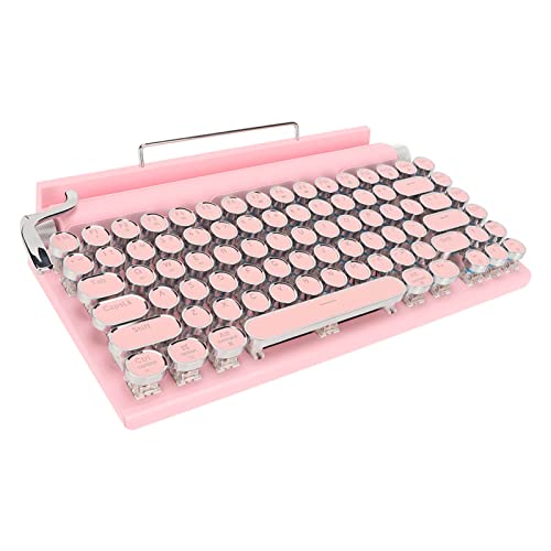 Mechanische Schreibmaschinentastatur, Retro-Bluetooth-Schreibmaschinentastatur mit 83 Tasten, Blauer Schalter, Mediensteuerung, Retro-Rundtasten, Tastatur mit LED-Hintergrundbeleuchtung und(Rosa) von ASHATA