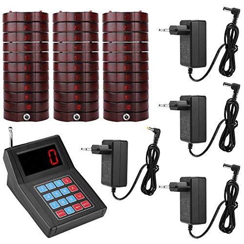 Pager-Warteschlangensystem für drahtlose Anrufe Restaurant-Pager-Summer für Gäste mit 1 Keypad-Sender + 30 aufladbaren Pagern, Vibration, Bee Cue und Leuchtanzeige für große Reichweite (EU) von ASHATA