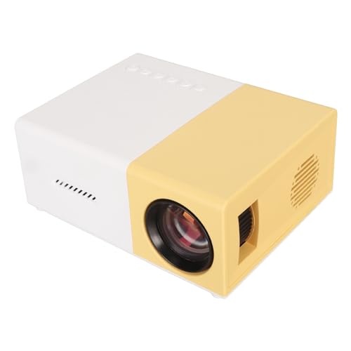 Projektor, Full HD 1080P-Videoprojektor, Multimedia-Schnittstelle, USB-AV-Anschluss, Eingebauter Stereo-Lautsprecher, Geräuscharmer Heimkino-Filmtelefon-Projektor (Weiß und Gelb) von ASHATA