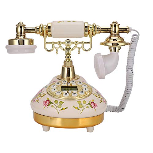 Retro Festnetztelefon, klassisches Vintage rundes Keramik-Retro-Telefon aus Keramik mit europäischer Rose zur automatischen Erkennung, Anrufer-ID Altmodisches Telefon für Wohnzimmer, Schlafzimmer, Bür von ASHATA