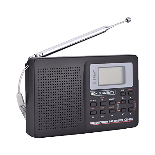 Richer-R Tragbares Digitales Radio, Digital Uhrenradio FM/AM/SW/LW Vollband Radio Vollfrequenzempfänger,Multi-Band-Radio Lautsprecher mit LCD-Anzeige Wecker Externe Antenne Schwarz(Schwarz) von ASHATA