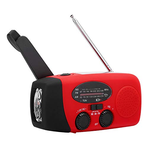 Solar Radio,AM/FM/NOAA Kurbelradio Solarradio Wiederaufladbare Dynamo Radio mit LED Taschenlampe,Handkurbel Solar Radio Notfall Powerbank Handy Ladegerät für Camping Outdoor Wandern(Rot) (Schwarz Rot) von ASHATA