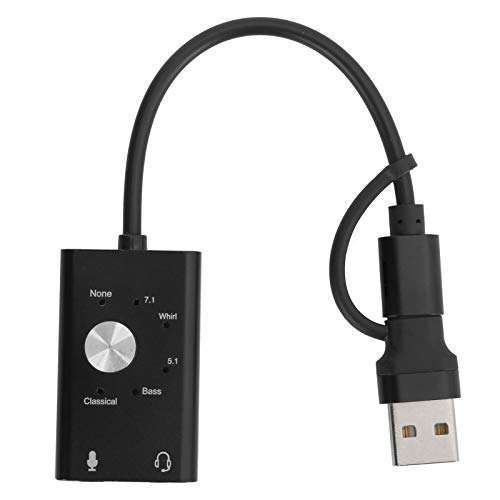 Soundkarte vom Typ C zu Audio, externer 2-in-1-Soundkarten-USB-Audioadapter mit 7,1-Kanal-Laptop, Externe Stereo-Soundkarte vom Typ C für OS X V9.0 oder höher von ASHATA