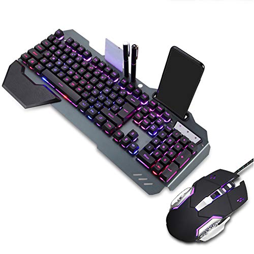 Tastatur- und Mauskit, RGB Rainbow Light Tastatur-Mauskombinationen, mit Erweiterungskarte, für PC Desktop, Computer, Laptop, Schwarz von ASHATA