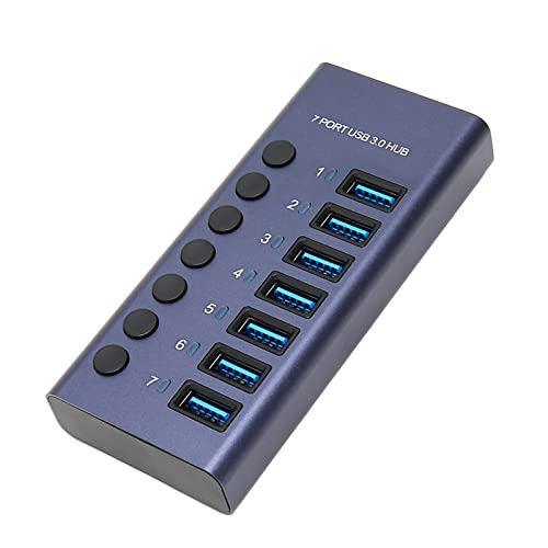 USB 3.0 Hub, 7 Port USB Hub, 5 Gbit/s, 5 V, 2,4 A, 36 W, Einzelschalter, USB 3.0 Dockingstation, USB Hub Multiport Adapter mit LED Anzeige für PC Telefon von ASHATA