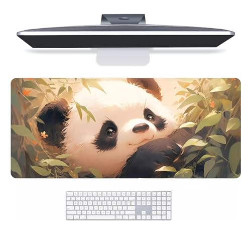 ASHILD Erweiterte XXL Gaming Tastatur Mauspad - Blätter Panda Muster - 3mm Dicke, rutschfeste Unterseite, wasserdichte Oberfläche - Ideal für Zuhause, Arbeit(Size:39.3in / 19.6in,Color:B) von ASHILD