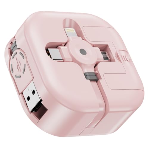 ASICEN Einziehbares Multi Ladekabel, [1.2m] 4 in 1 Mehrfach USB Kabel, Universal USB Schnellladekabel mit iP/Typ C/Micro USB für iPhone 16/15/14/13/Tablets/Samsung Galaxy/LG/Pixel/OnePlus (rosa) von ASICEN