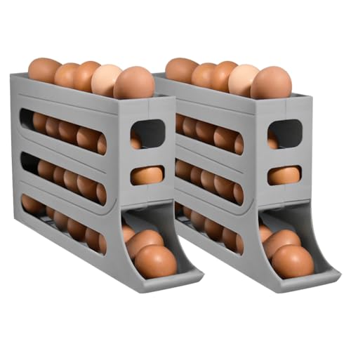 ASIEIT 2-teiliges, automatisch scrollendes Eierregal, fasst bis zu 30 Eier, 4-stufige Kühlschrank-Eier-Aufbewahrungsbox, Küchen-Eier-Organizer für Küchenkühlschrank (grau) von ASIEIT