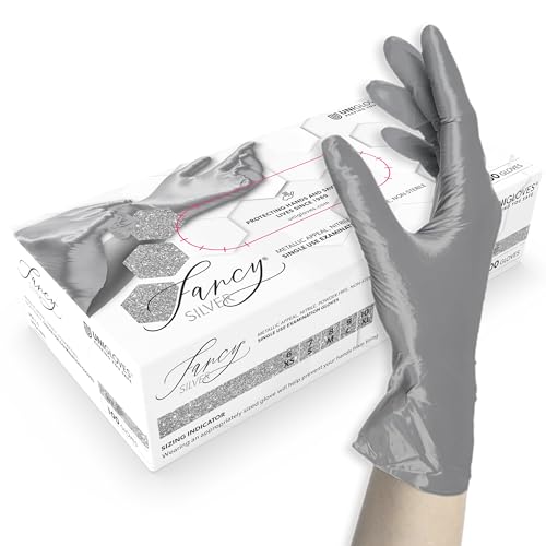 ASKON Unigloves Nitrilhandschuhe Unigloves FANCY Silver - glänzend silber - Einweghandschuhe unsteril, latexfrei, puderfrei - Lebensmittelecht • Schutz vor Viren, Pilzen und Bakterien (XS (5-6)) von UNIGLOVES