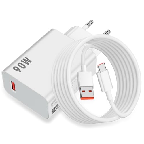 90W Ladegerät und 2 Meter USB C Kabel für Xiaomi Poco X7 Pro F6 5G HyperCharge Adapter USB Netzteil 6A Turbolader Schnelllade Ladekabel Typ C für Xiaomi 15 Ultra 14 13 Ultra Redmi K80 Redmi Turbo 4 3 von ASKUBSKU