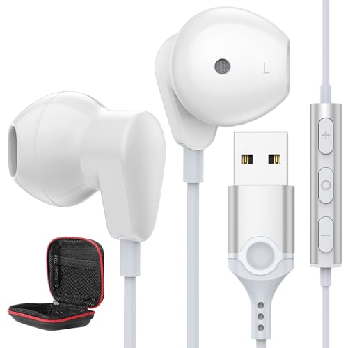 PC Kopfhörer für Laptop,In Ear USB Kopfhörer mit Mikrofon Geräuschunterdrückung Lautloser Audiosteuerung,Leichter PC Gaming Kopfhörer,USB A Headset für Office Spiele Live Streaming PS 4 5 Chromebook von ASKUBSKU