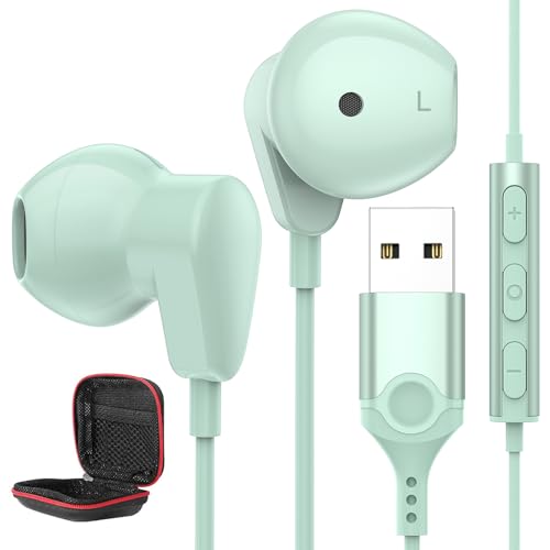 PC Kopfhörer für Laptop,In Ear USB Kopfhörer mit Mikrofon Geräuschunterdrückung Lautloser Audiosteuerung,Leichter PC Gaming Kopfhörer,USB A Headset für Office Spiele Live Streaming Chromebook,Cyan von ASKUBSKU