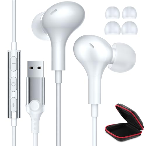 PC Kopfhörer mit Mikrofon, leichte USB Headset für Laptop Geräuschunterdrückung Gaming-Kopfhörer mit Audio-Steuerung Stummschaltung, USB A Headset Mit Kabel für Büro Live-Übertragung PS 4 5 Spiele von ASKUBSKU