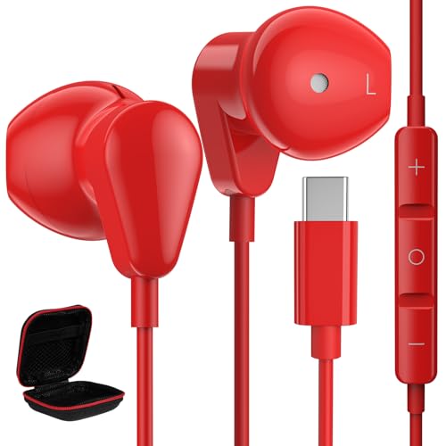 USB C Kopfhörer In Ear für Samsung S25 S24Ultra Typ C Headset USB C Anschluss Ohrhörer mit Kabel Mikrofon für Galaxy A26 A16 5G A36 A56 A55 A54 A35 iPhone 16 15Pro Max iPad Pixel 9 8 Xiaomi 14T 13,Rot USB C Kopfhörer In Ear für Samsung S25 S24Ultra Typ C Headset USB C Anschluss Ohrhörer mit Kabel Mikrofon für Galaxy A26 A16 5G A36 A56 A55 A54 A35 iPhone 16 15Pro Max iPad Pixel 9 8 Xiaomi 14T 13,Rot von ASKUBSKU