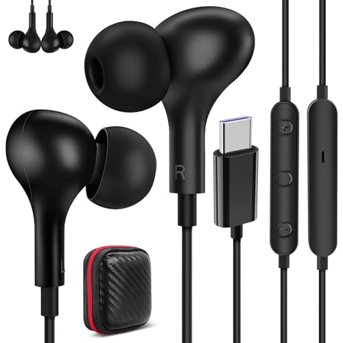 USB C Kopfhörer für Galaxy A55 A35 5G Samsung A54 A34 A33 A53 S24, Magnetisch Headset In Ear Typ C Ohrstöpsel mit Kabel Mikrofon, Kopfhörer USB C Anschluss für iPhone 15 Pixel 8 7a Mi 14 13T iPad Mini von ASKUBSKU