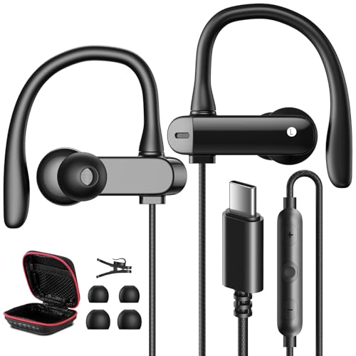 USB C Kopfhörer für Samsung A54 A34 Galaxy A55 A35,In Ear Typ C Headset USB C Anschluss Ohrhörer mit ENC Mikrofon Kabel mit Ohrbügel für iPhone 16 15 5G Pixel 9 8 Pro Mi POCO X7 für Laufen,Gym,Fitness von ASKUBSKU