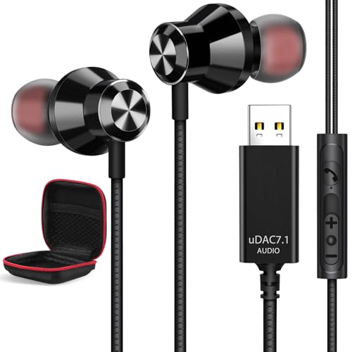 USB Kopfhörer für PC, Geräuschabschirmung PC Headset mit Mikrofon für Laptop, In Ear Gaming Kopfhörer mit Audio Steuerung Stummschalt Funktion Leichtes Kopfhörer PC für Office Live Streaming PS4 PS5 von ASKUBSKU