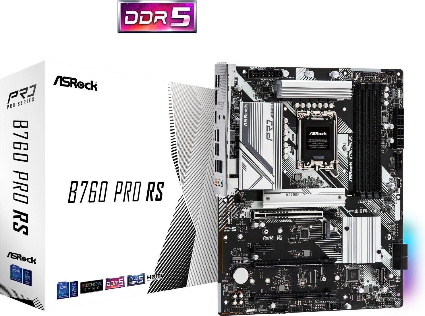 ASRock B760 PRO RS - Motherboard - ATX - LGA1700-Sockel - B760 Chipsatz - USB 3,2 Gen 1, USB 3,2 Gen 2, USB-C 3,2 Gen2 - 2,5 Gigabit LAN - Onboard-Grafik (CPU erforderlich) - HD Audio (8-Kanal) (90-MXBKS0-A0UAYZ) - Sonderposten von ASRock