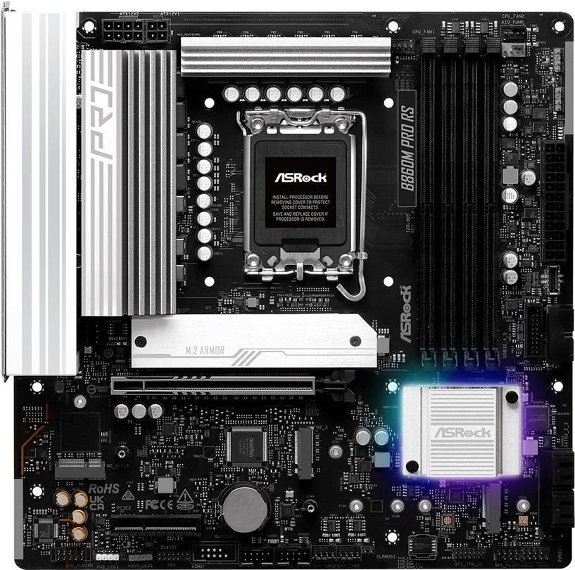 ASRock B860M Pro RS - Motherboard - micro ATX - LGA1851-Sockel - B860 Chipsatz - USB-C 3.2 Gen 2x2, USB-C 3.2 Gen2, USB 3.2 Gen 2, USB 3.2 Gen 1 - 2.5 Gigabit LAN, Bluetooth - Onboard-Grafik (CPU erforderlich) (90-MXBRP0-A0UAYZ) von ASRock
