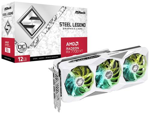 ASRock Grafikkarte AMD Radeon RX 7700 XT Steel Legend OC 12GB GDDR6-SDRAM PCIe x16 HDMI®, DisplayPo von ASRock