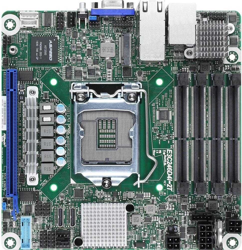 ASRock Rack E3C246D4I-2T - Motherboard - Mini-ITX - LGA1151 Socket - C246 Chipsatz - USB 3,2 Gen 1, USB 3,2 Gen 2 - 2 x 10 Gigabit LAN - Onboard-Grafik (E3C246D4I-2T) von ASRock
