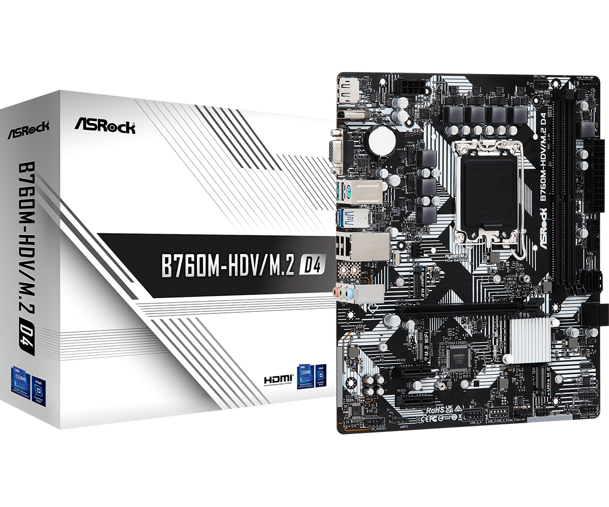 Asrock B760M-HDV/M.2 D4 - Intel - LGA 1700 - Intel® Core i3 - Intel® Core i5 - Intel® Core i7 - Intel® Core i9 - DDR4-SDRAM - 64 GB - DIMM (90-MXBL40-A0UAYZ) von ASRock