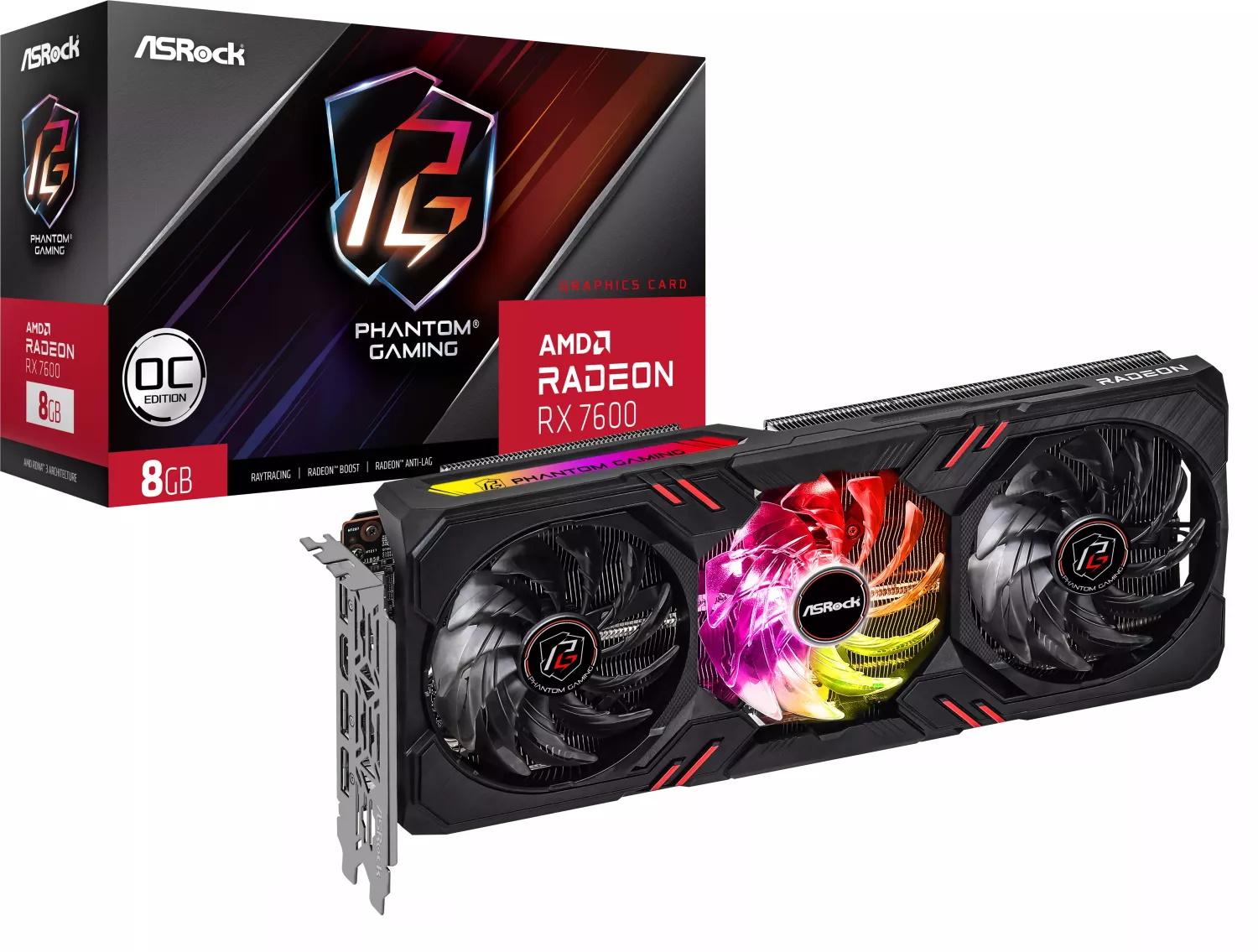 Asrock Radeon RX 7600 Phantom Gaming 8GO OC Grafikkarte - 8GB GDDR6, 1x HDMI, 3x DP von ASRock