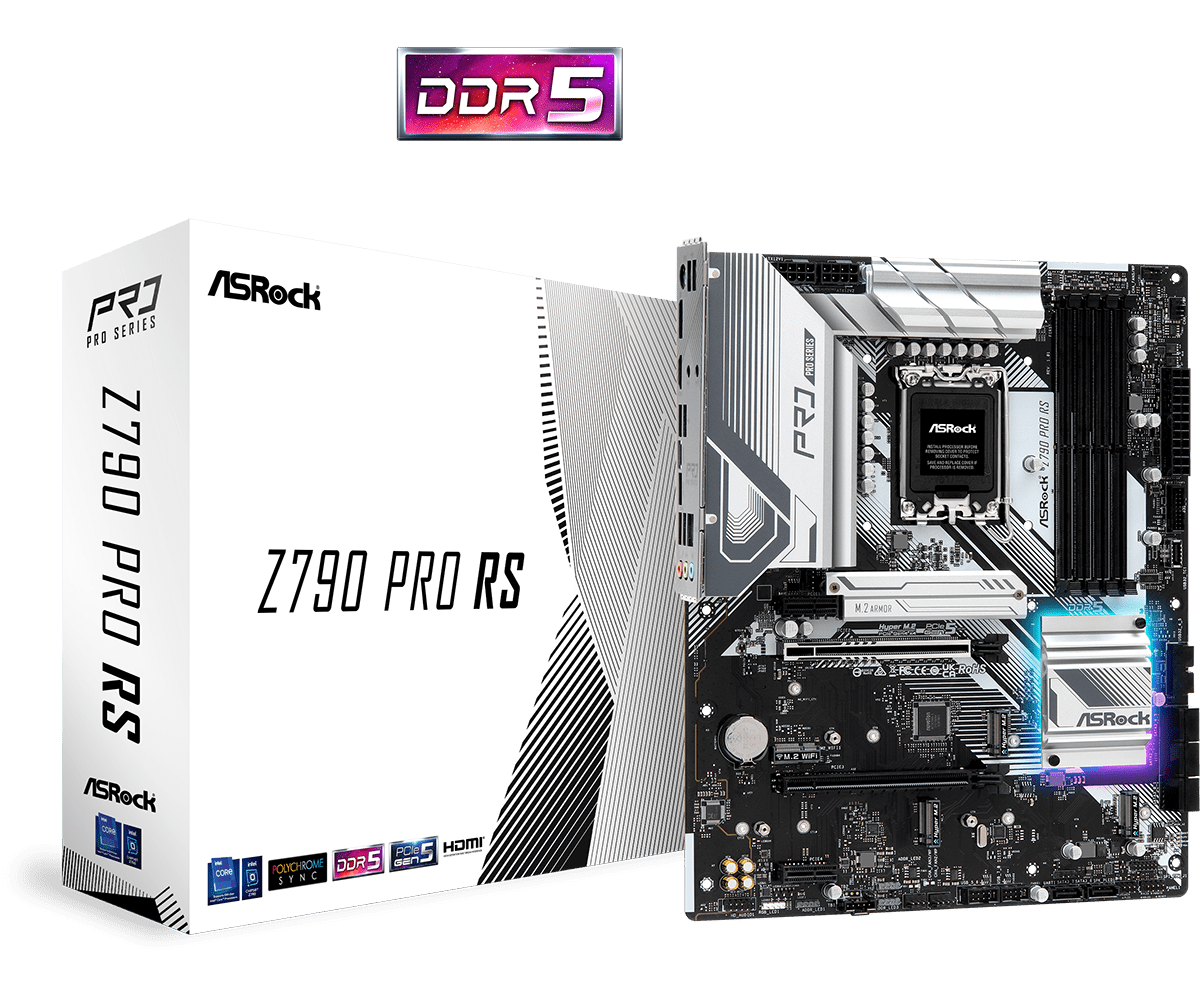 ASRock Z790 Pro RS - Motherboard - ATX - LGA1700-Sockel - Z790 Chipsatz - USB-C Gen2, USB 3,2 Gen 1, USB 3,2 Gen 2, USB-C 3,2 Gen 2x2 - 2,5 Gigabit LAN - Onboard-Grafik (CPU erforderlich) - High Definition Audio (7,1-Channel) (90-MXBK40-A0UAYZ) von ASRock