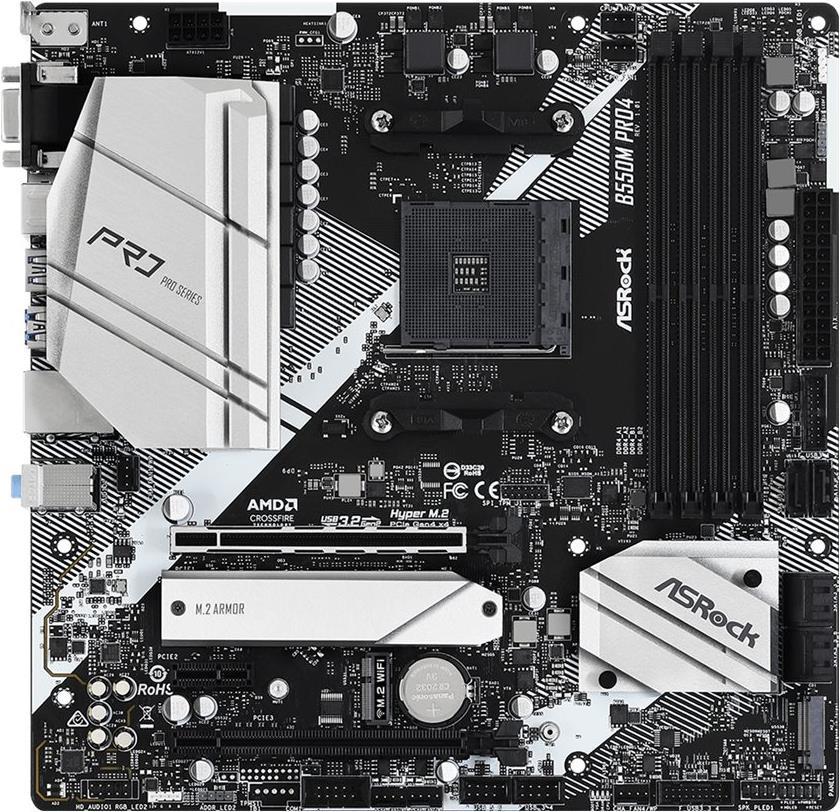 B550M Pro4, AMD B550 Mainboard - Sockel AM4 - Mainboard - AMD Sockel AM4 (Ryzen) (90-MXBDK0-A0UAYZ) von ASRock