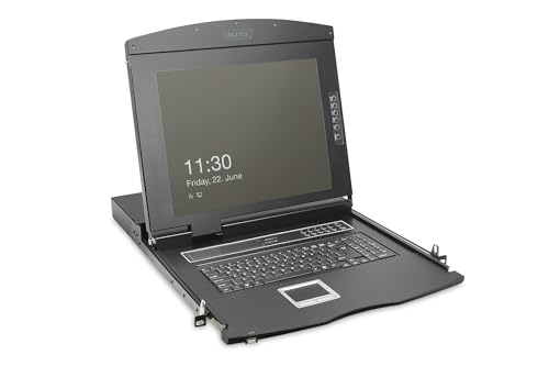 DIGITUS 19" KVM-Konsole - FullHD - 8 Port Cat 5-Switch - US -Tastatur - für 19 Zoll Server- und Netzwerkschranke - Schwarz von DIGITUS
