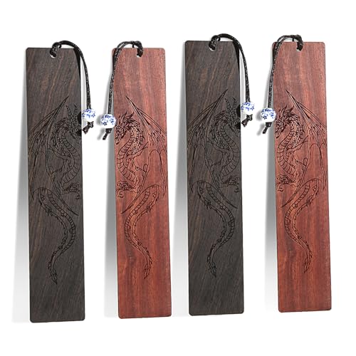 ASTER 4 Stück Holz Lesezeichen, Drachen Lesezeichen Holz Buchmarker Dragon Bookmark, Lesezeichen Personalisiert für Lehrer Männer Frauen Buchliebhaber von ASTER