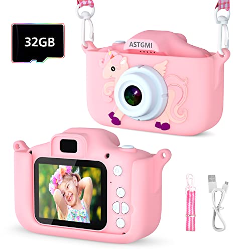 ASTGMI Kamera-Spielzeug für Kinder für Jungen und Mädchen, 1080P HD-Kamera, Kinderfotos, Kinderfotos, Geburtstag für Kinder von 3 4 5 6 7 8 9 10 Jahren, mit 32 GB SD-Karte (Rosa) von ASTGMI