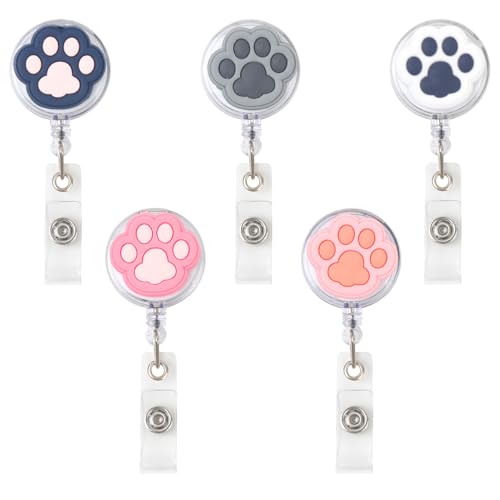 ASUNFO Ausweishalter mit Katzenpfoten-Motiv, niedlich, einziehbar, mit Clip, Ausweishalter, für Krankenschwester, Büro, 5 Farben, 5 Stück ASUNFO Ausweishalter mit Katzenpfoten-Motiv, niedlich, einziehbar, mit Clip, Ausweishalter, für Krankenschwester, Büro, 5 Farben, 5 Stück von ASUNFO