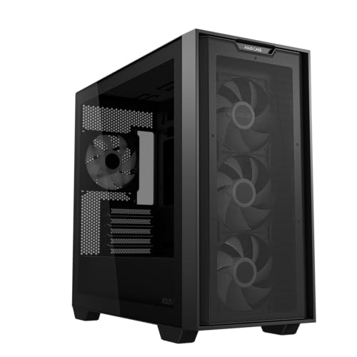 ASUS A21 Plus TG ARGB Black microATX PC Gehäuse (vorinstallierte ARGB-Lüfter, Mesh Frontpanel, kompatibel mit Mainboards mit versteckten Anschlüssen, 360-mm-Radiatoren, 380-mm-Grafikkarten, schwarz) von ASUS
