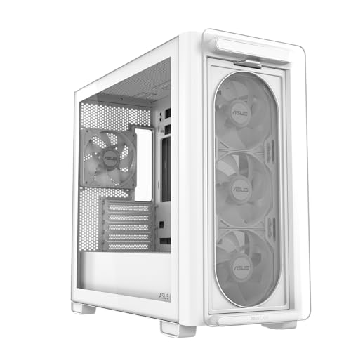 ASUS A23 Plus TG ARGB White microATX PC Gehäuse (vorinstallierte ARGB-Lüfter, Mesh Frontpanel, kompatibel mit Mainboards mit versteckten Anschlüssen, 360-mm-Radiatoren, 380-mm-Grafikkarten, weiß) von ASUS