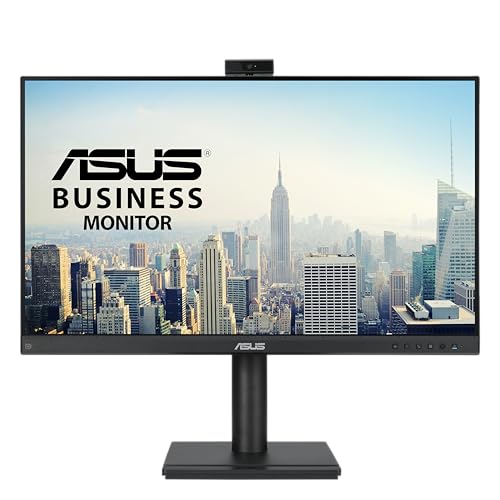 ASUS Business BE249QFK - 24 Zoll Full HD Monitor - 16:9 IPS Panel, 100Hz, 1920x1080 - EPEAT Gold, ergonomisch, Pivot, Webcam, Mikrofon - DP, HDMI, D-Sub - Rahmenlos, Mini-PC Befestigung, Speaker von ASUS