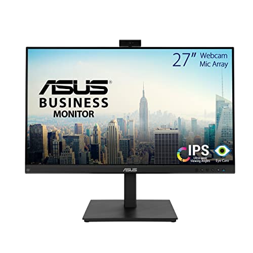 ASUS Business BE279QSK - 27 Zoll Full HD Monitor - 16:9 IPS Panel, 1920x1080 - ergonomisch, Pivot, Blaulichtfilter, Webcam, Mikrofon - DP, HDMI, D-Sub, USB - Rahmenlos, Mini-PC Befestigung von ASUS