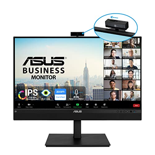 ASUS Business BE27ACSBK - 27 Zoll WQHD Monitor - 16:9 IPS Panel 2560x1440 - ergonomisch, Pivot, Blaulichtfilter, Webcam, Mikrofon - DP, Daisy Chain, HDMI, USB Type-C - Rahmenlos, Mini-PC Befestigung von ASUS