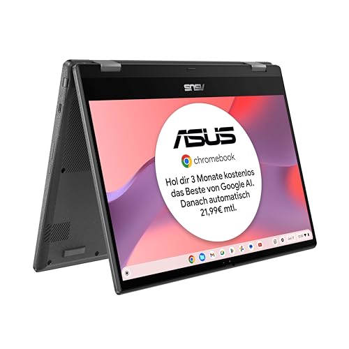 ASUS Chromebook Flip CM1 Laptop | 14" FHD IPS Touch Display | MediaTek Kompanio 510 | 8 GB RAM | 128 GB eMMC | ARM G52 MC2 | ChromeOS | QWERTZ Tastatur | Gravity Grey von ASUS