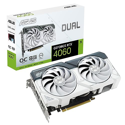 ASUS Dual GeForce RTX 4060 OC White Edition 8GB GDDR6 Gaming Grafikkarte weiß (NVIDIA RTX4060 DLSS3, PCIe 4.0, 1x HMDI 2.1a, 3X DisplayPort 1.4a, DUAL-RTX4060-O8G-WHITE) von ASUS