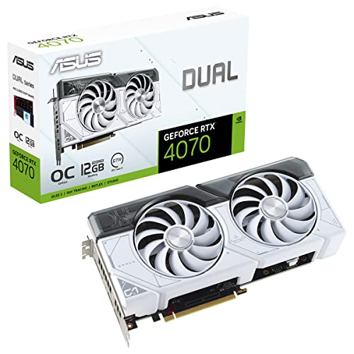 ASUS Dual GeForce RTX 4070 OC White Edition 12GB GDDR6X Gaming Grafikkarte (NVIDIA GeForce RTX4070 DLSS3, PCIe 4.0, 1x HMDI 2.1, 3X DisplayPort 1.4a, DUAL-RTX4070-O12G-WHITE) weiß von ASUS