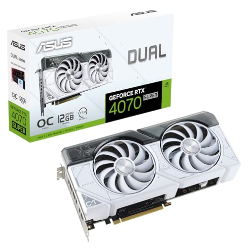 ASUS Dual GeForce RTX 4070 SUPER White OC Edition 12GB GDDR6X Gaming Grafikkarte (Nvidia GeForce RTX4070 DLSS 3, PCIe 4.0, 1x HDMI 2.1a, 3x DisplayPort 1.4a, DUAL-RTX4070S-O12G-WHITE, weiß) von ASUS