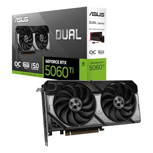 ASUS Dual GeForce RTX 5060 Ti 16GB GDDR7 OC Edition Gaming Grafikkarte (Nvidia GeForce RTX5060Ti DLSS 4, 2,5-Slot Design, PCIe 5.0, 3X DisplayPort 2.1b, 1x HDMI 2.1b, DUAL-RTX5060TI-O16G) von ASUS