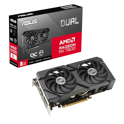 ASUS Dual Radeon RX 7600 EVO OC Edition 8GB GDDR6 Gaming Grafikkarte (AMD Radeon RX7600, PCIe 4.0, 1x HDMI 2.1, 3X DisplayPort 1.4a, DUAL-RX7600-O8G-EVO) von ASUS