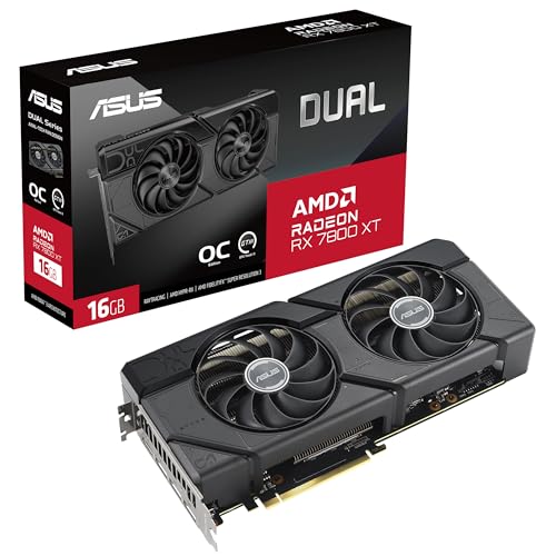 ASUS Dual Radeon RX 7800 XT OC Edition 16GB GDDR6 Gaming Grafikkarte (AMD Radeon RX7800XT, PCIe 4.0, 1x HDMI 2.1, 3x DisplayPort 2.1, DUAL-RX7800XT-O16G, schwarz) von ASUS